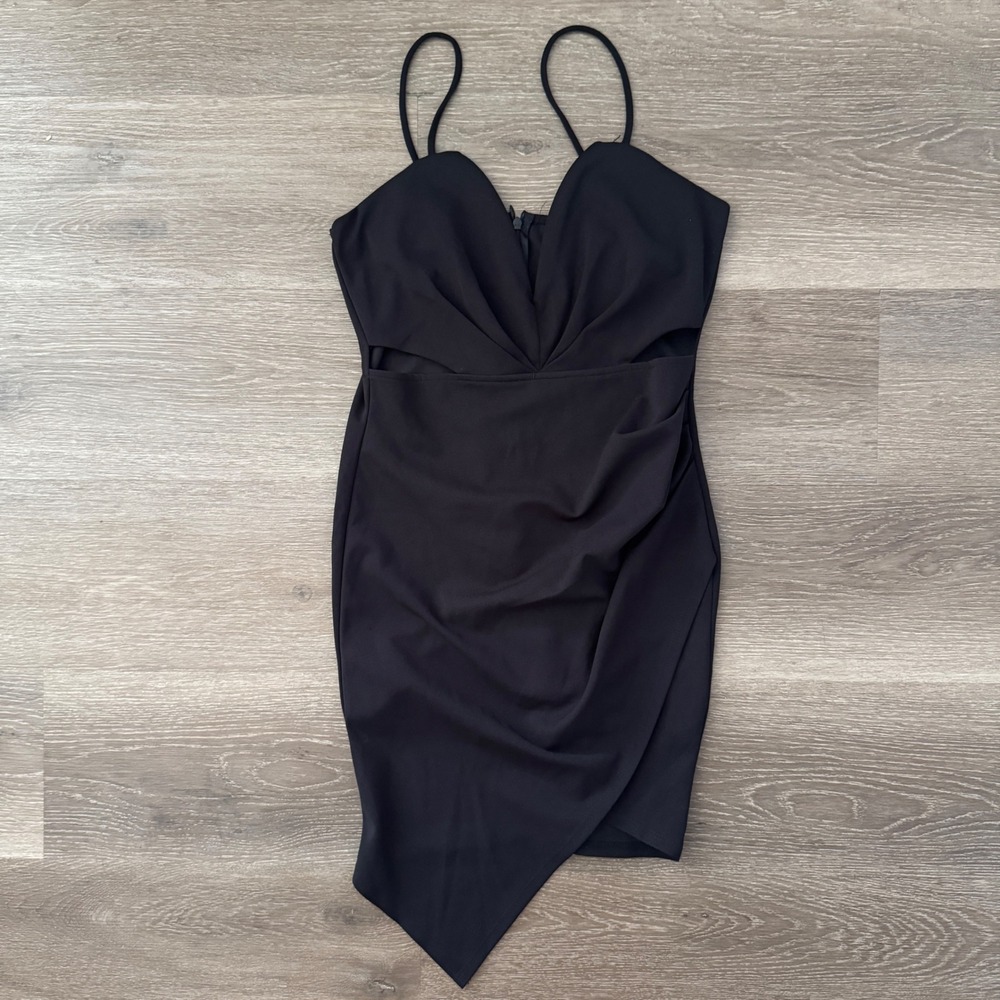 The Vintage Shop Cocktail Dress Women Large Black Cutout Asymmetrical Bodycon